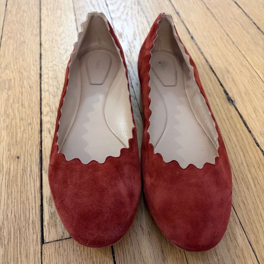 Chloe suede ballet scalloped flats